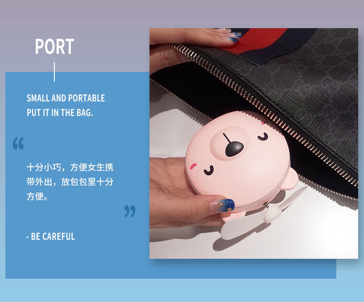 Piggy Ins Makeup Mirror Portable Portable Mini Cute Folding LED Light Little Fan USB Rechargeable