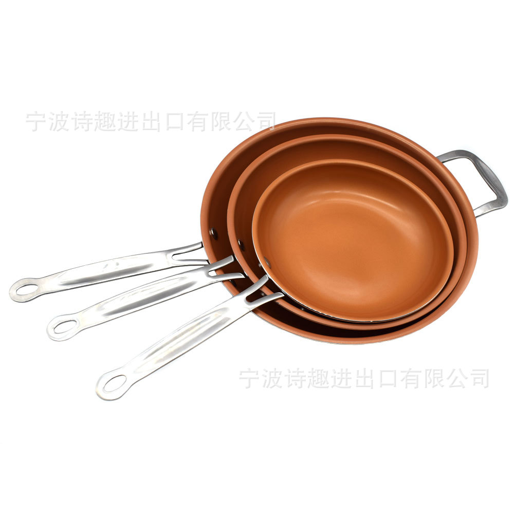 Copper Pan Copper Non-Stick Pan More Sizes round Pan Aluminum Alloy Pressed L Pan Double Bottom Copper Pan Copper Non-Stick Pan More Sizes round Pan Aluminum Alloy Pressed L Pan Double Bottom