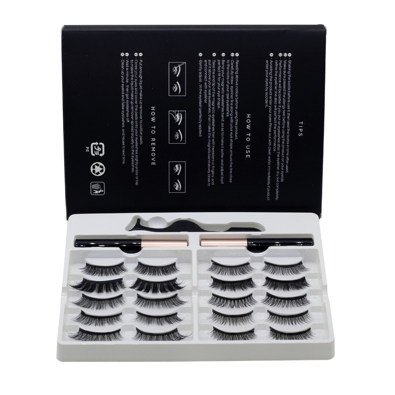 Cross-Border Magnetic Eyelashes 10 Pairs Magnetic Liquid Eyeliner Eyelashes Magnetic Eyelashes Magnet Eyelashes