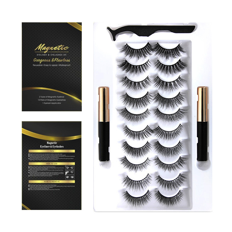 Cross-Border Magnetic Eyelashes 10 Pairs Magnetic Liquid Eyeliner Eyelashes Magnetic Eyelashes Magnet Eyelashes