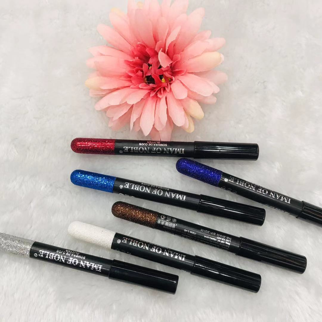 IMAN OF NOBLE&#039;s 18-color sequined eye shadow pencil shows the box lasts long without removing makeup