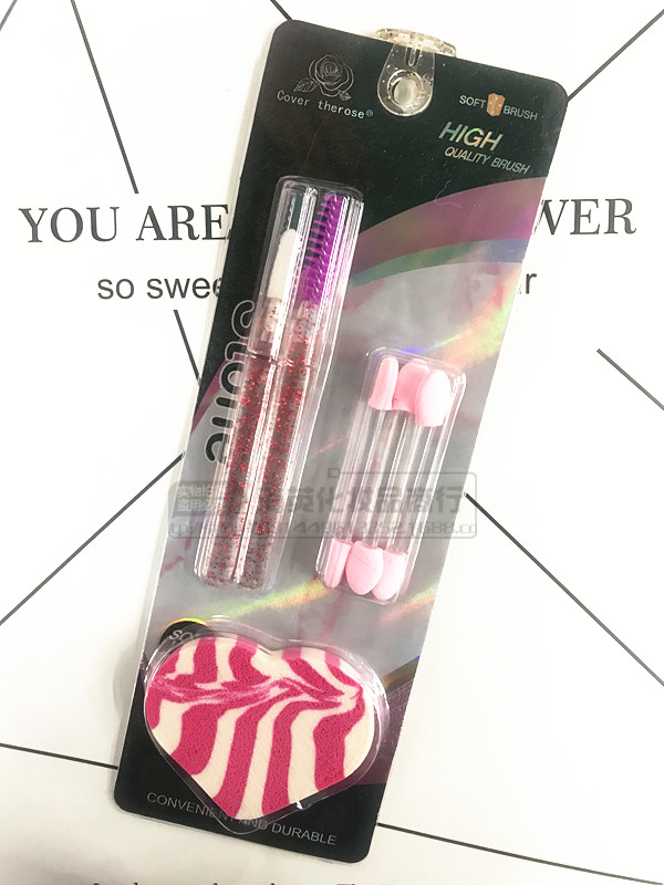 New 3 color mix 4 hairdressing tools facial makeup tool lip brush + eye shadow stick + eyelash comb + powder puff New 3 color mix 4 hairdressing tools facial makeup tool lip brush + eye shadow stick + eyelash comb + powder puff