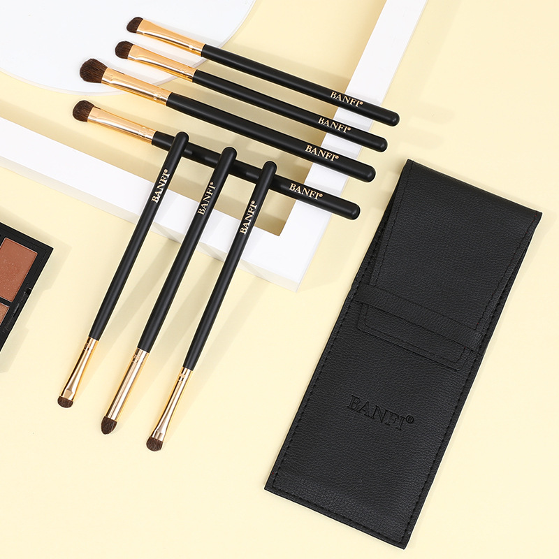7 PCs Pony Hair Eye Makeup Brush Wooden Handle Animal Hair Makeup Tools Eye Shadow Brush Eyebrow Brush in Stock