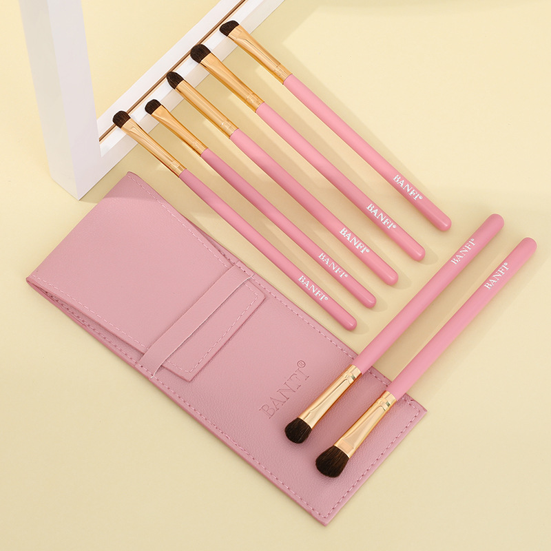 7 PCs Pony Hair Eye Makeup Brush Wooden Handle Animal Hair Makeup Tools Eye Shadow Brush Eyebrow Brush in Stock