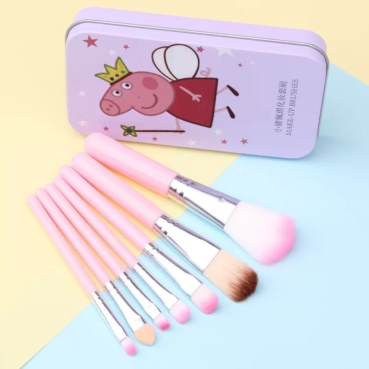 Piggy peppa makeup brush set brush cartoon head 7 iron box brush set Piggy peppa makeup brush set brush cartoon head 7 iron box brush set