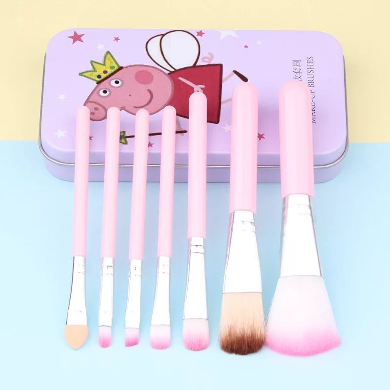 Piggy peppa makeup brush set brush cartoon head 7 iron box brush set Piggy peppa makeup brush set brush cartoon head 7 iron box brush set
