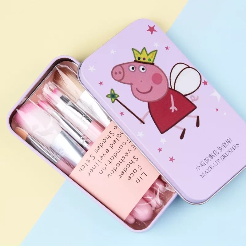 Piggy peppa makeup brush set brush cartoon head 7 iron box brush set Piggy peppa makeup brush set brush cartoon head 7 iron box brush set