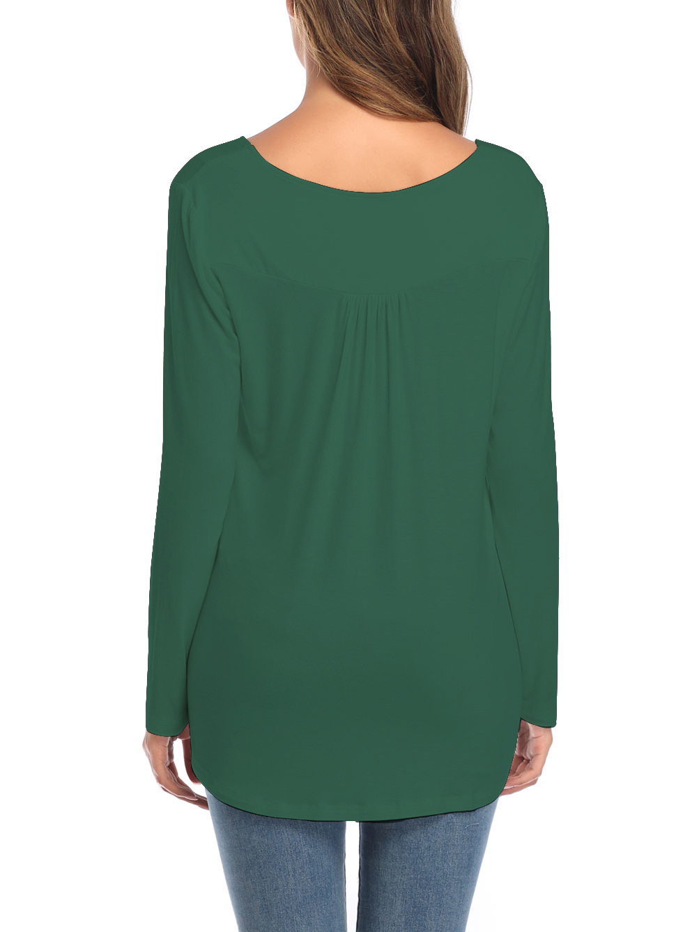 Amazon Popular 2019 Autumn New Large Size Dress V-neck Button Long-Sleeved Upper Garment Plain Pleated Loose T-shirt Amazon Popular 2019 Autumn New Large Size Dress V-neck Button Long-Sleeved Upper Garment Plain Pleated Loose T-shirt