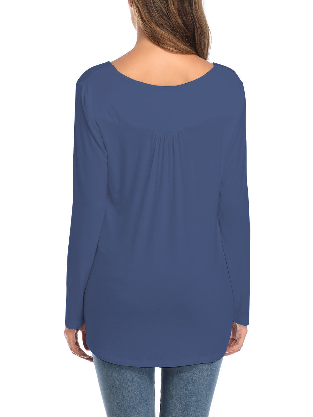 Amazon Popular 2019 Autumn New Large Size Dress V-neck Button Long-Sleeved Upper Garment Plain Pleated Loose T-shirt Amazon Popular 2019 Autumn New Large Size Dress V-neck Button Long-Sleeved Upper Garment Plain Pleated Loose T-shirt