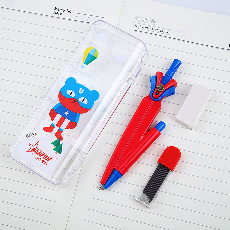 Cartoon students stationery compasses geometric drawing tools with lead cartridge box manufacturers direct