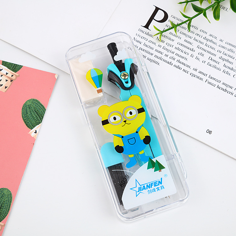 Cartoon students stationery compasses geometric drawing tools with lead cartridge box manufacturers direct