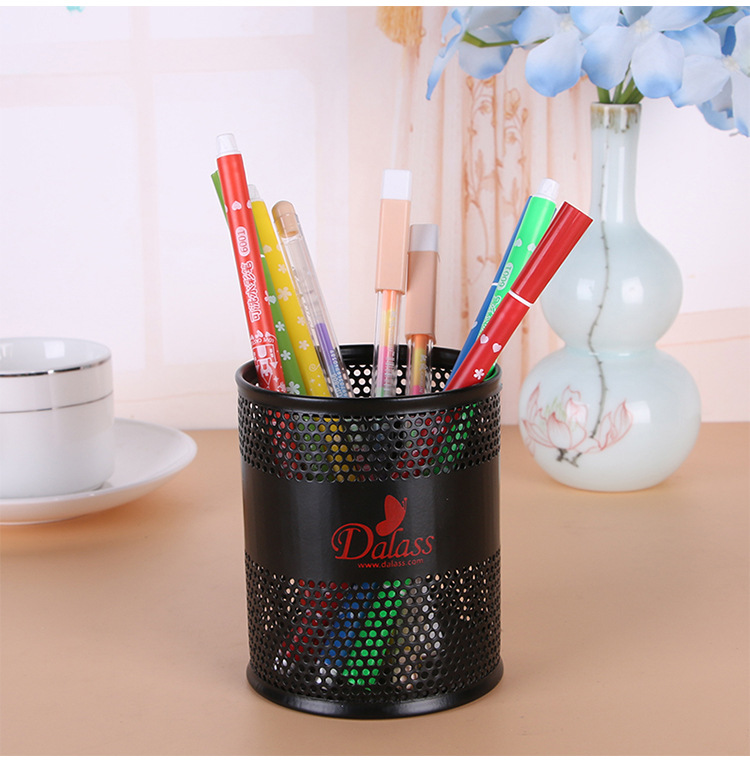 Supply Iron Punching round Desktop Storage Pencil Vase Decoration Office Desktop Stationery Storage Metal Pen Holder