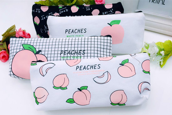 Japanese Peach canvas pencil bag Small fresh fun letter pencil-box pencil bag