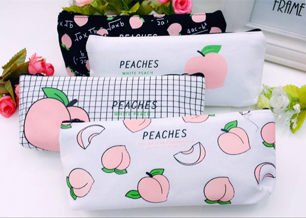 Japanese Peach canvas pencil bag Small fresh fun letter pencil-box pencil bag
