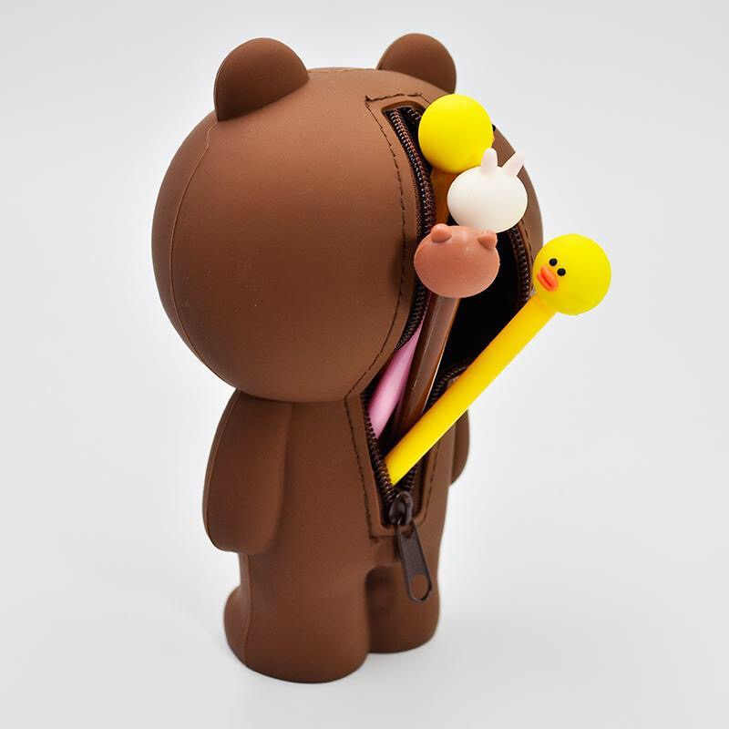  creative brown bear pencil bag web celebrity douyin silicone storage bag male and female students cute large pencil box