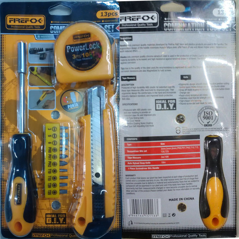 155185 screwdriver hardware tool kit combo double bubble utility knife tape measure pliers wrench