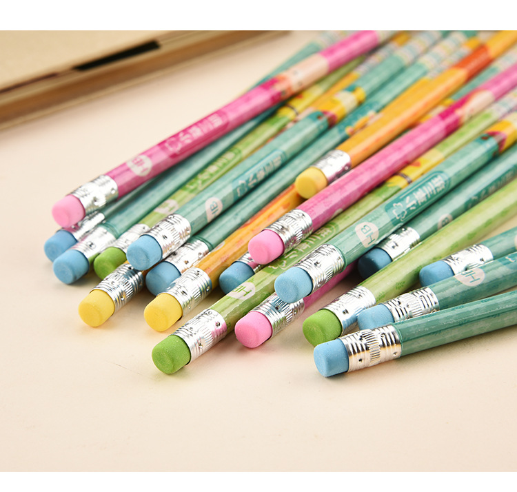 Cartoon 10 PCs Boxed round Brush Pot Small Leather Tip HB Pencil Children's Regular Writing Stationery Wholesale