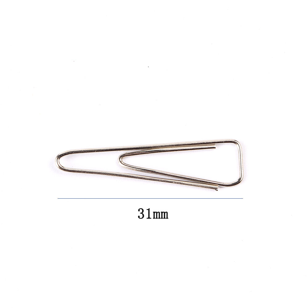 Manufacturer direct shot silver nickel plated color paper clip 31 mm triangle metal paper clip data fixation needle