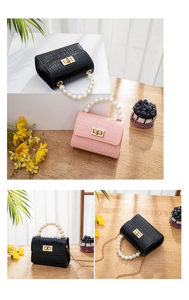 Women's Bag 2021 New Mini Crocodile Pattern Lock Pearl Handle Gel Bag Fresh Lipstick Pack Foreign Trade Women's Bag 2021 New Mini Crocodile Pattern Lock Pearl Handle Gel Bag Fresh Lipstick Pack Foreign Trade