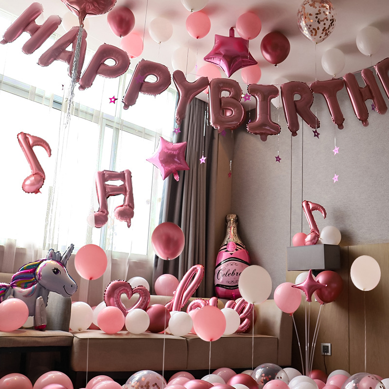 New Birthday Party Decoration Balloon Golden Crown Venue Background Wall Layout Surprise Balloon Set