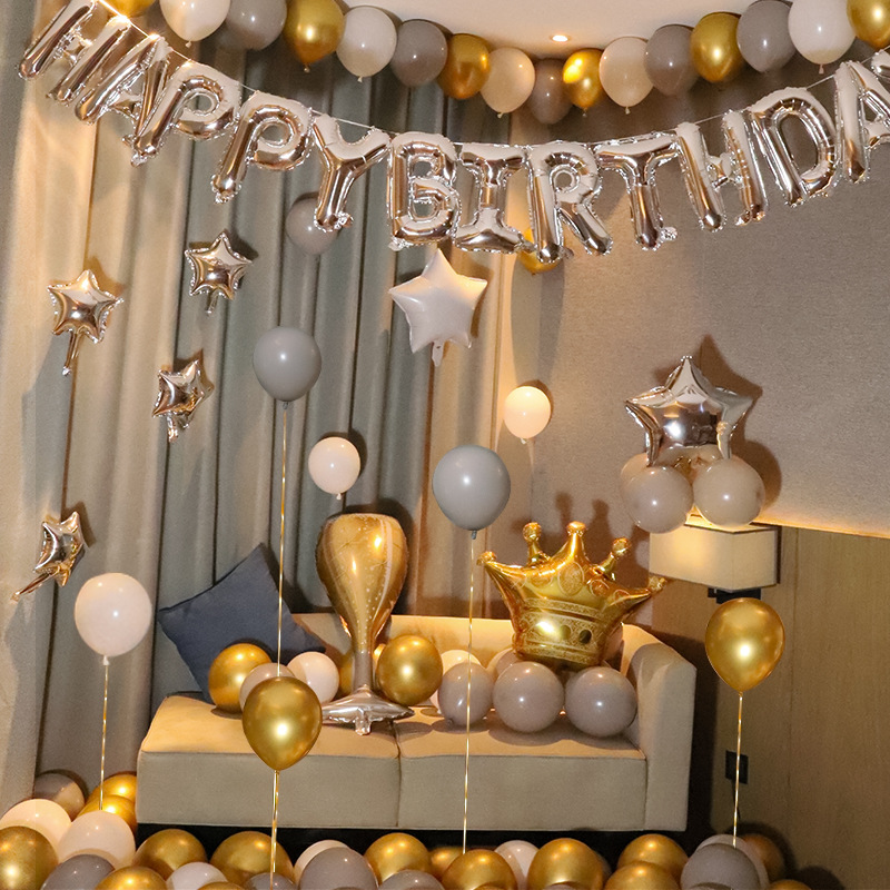 New Birthday Party Decoration Balloon Golden Crown Venue Background Wall Layout Surprise Balloon Set