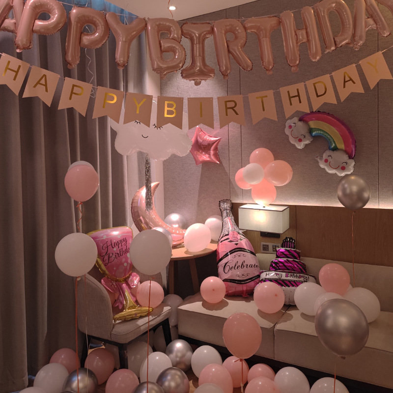 New Birthday Party Decoration Balloon Golden Crown Venue Background Wall Layout Surprise Balloon Set