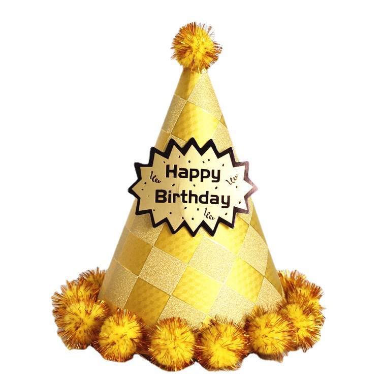 Children&#039;s Adult Birthday Hat Laser Reflective Pointed Ball Cap Party Cone Hat Crown Cap Fluffy Ball Cap