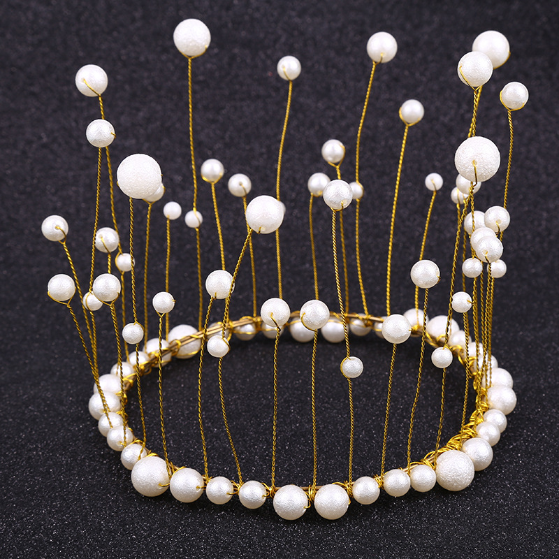 Pearl Crown Cake Decoration Birthday Party Online Influencer Pop Crown Headdress Baking Cake Steel Ring Pearl Wholesale