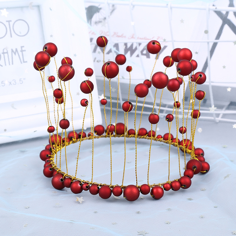 Pearl Crown Cake Decoration Birthday Party Online Influencer Pop Crown Headdress Baking Cake Steel Ring Pearl Wholesale