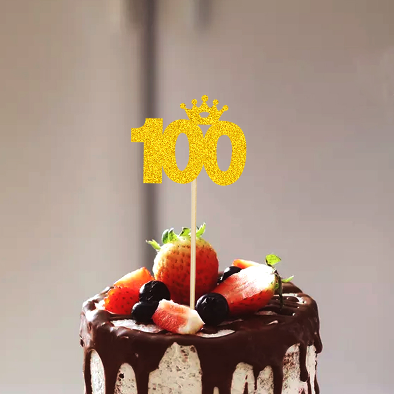 Birthday 100 Days 100 Days Old One Year Old Party Decoration Cake Inserting Card Golden Crown 100 Cards (5 Pcs/pack)