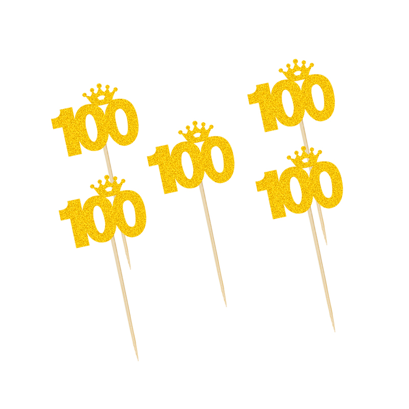 Birthday 100 Days 100 Days Old One Year Old Party Decoration Cake Inserting Card Golden Crown 100 Cards (5 Pcs/pack)