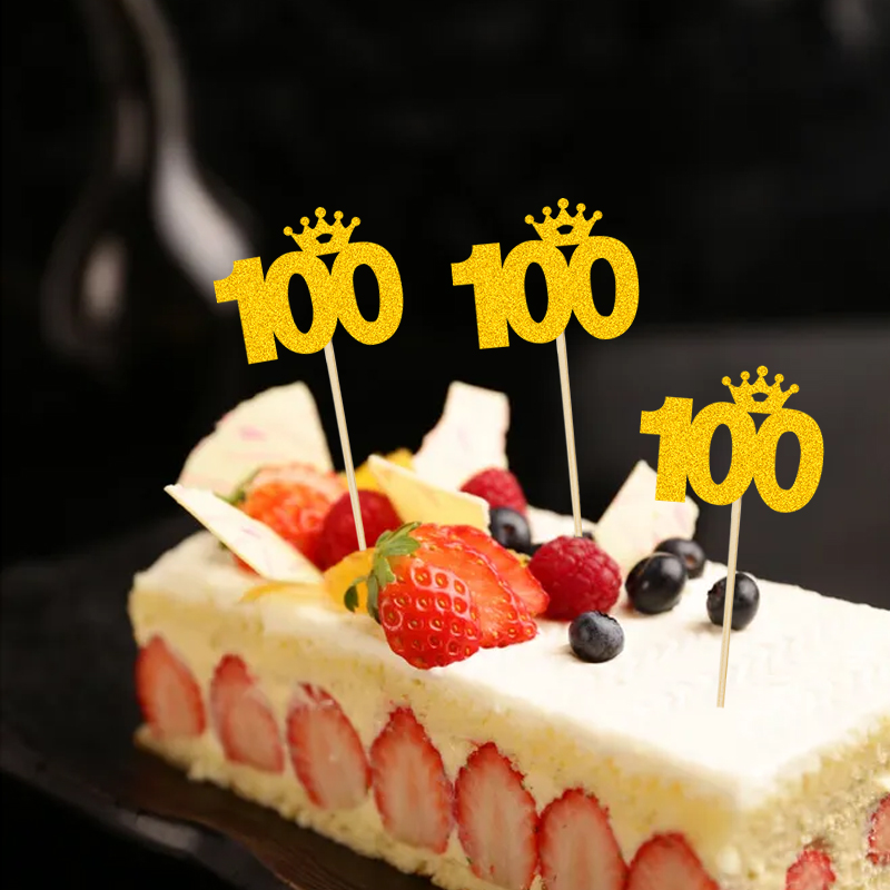 Birthday 100 Days 100 Days Old One Year Old Party Decoration Cake Inserting Card Golden Crown 100 Cards (5 Pcs/pack)
