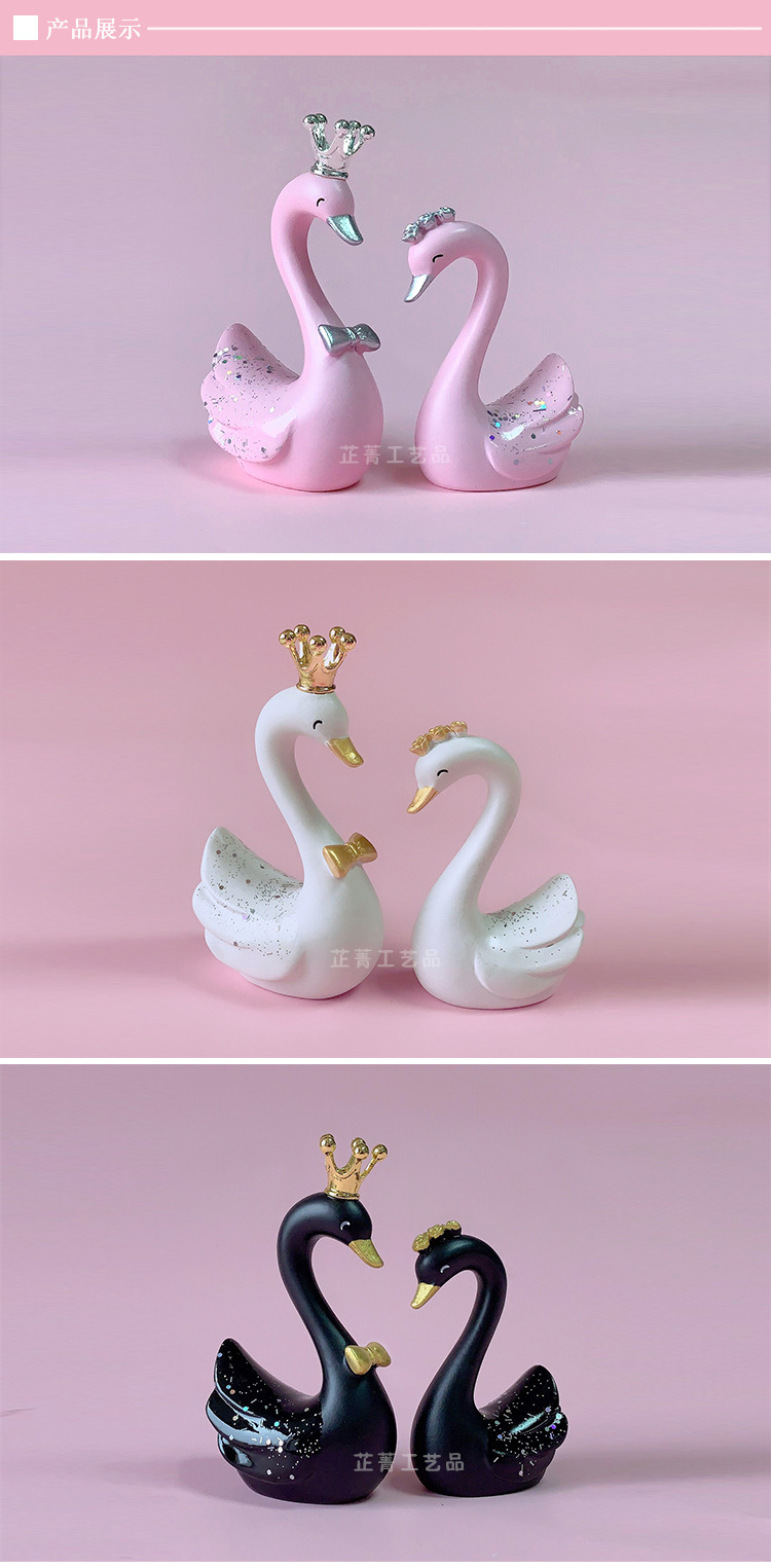 Creative Car Decoration Crown Swan Ins Resin Crafts Birthday Cake Qixi Jewelry for Valentine's Day Gift