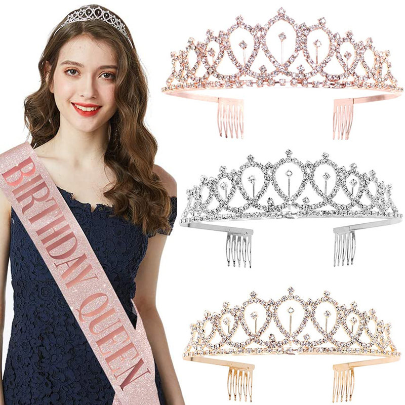 Spot Birthday Party Girl Headband Birthday Girl Etiquette Belt Crown Set Rose Onion Pink Shoulder Strap