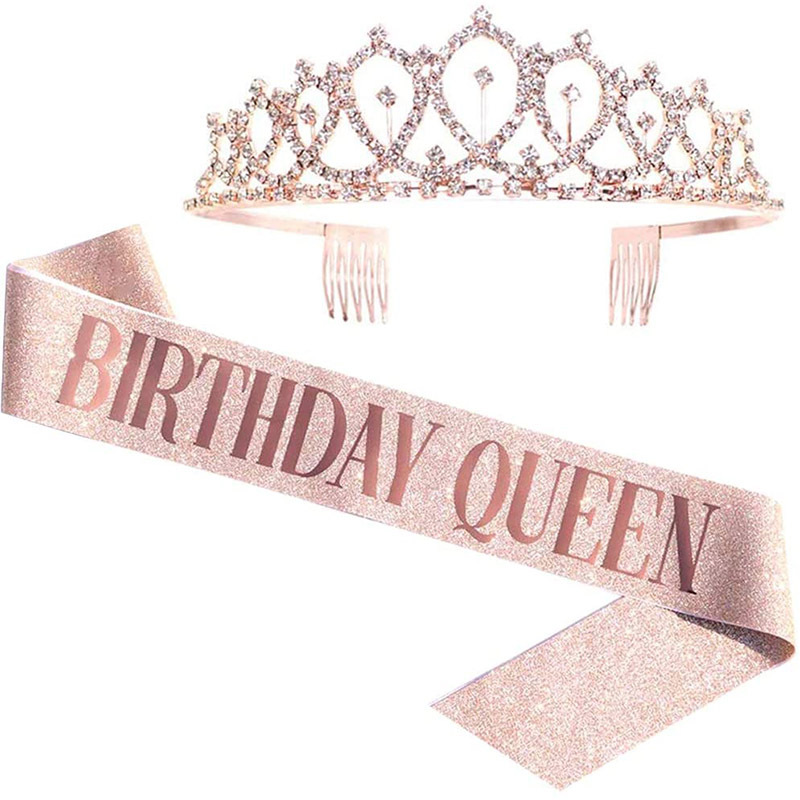 Spot Birthday Party Girl Headband Birthday Girl Etiquette Belt Crown Set Rose Onion Pink Shoulder Strap