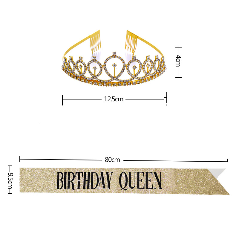 Spot Birthday Party Girl Headband Birthday Girl Etiquette Belt Crown Set Rose Onion Pink Shoulder Strap