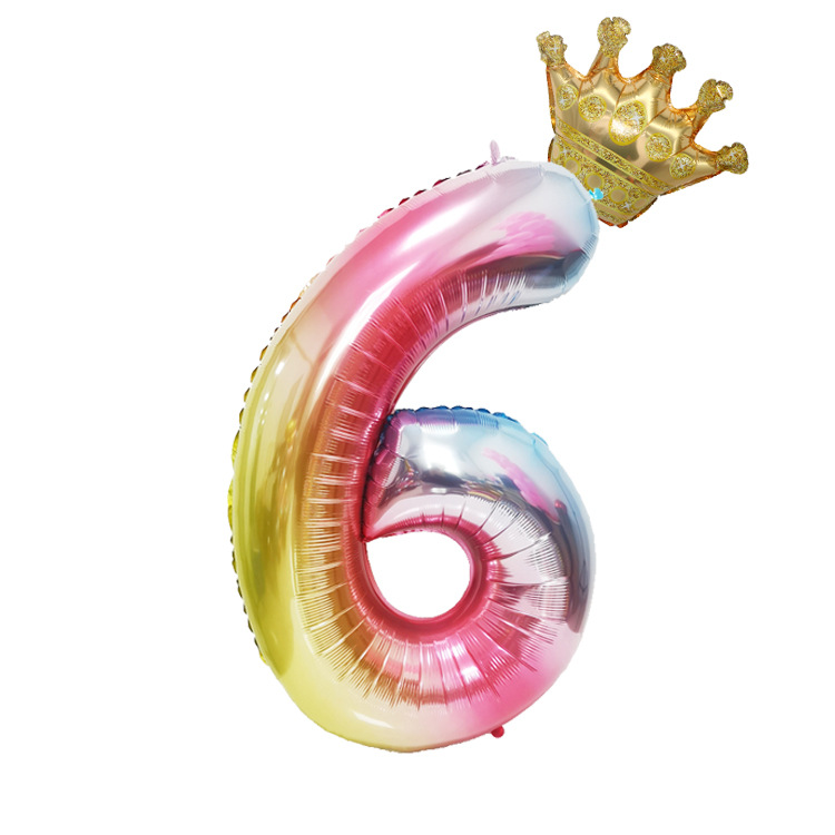 Amazon Cross-Border Balloon 40-Inch Gradient Digital Crown Balloon Set Children Full-Year Birthday Party Decoration