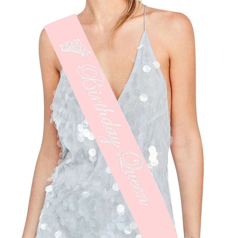 AliExpress Amazon Birthday Party Etiquette Crown Birthday Queen Black and White Pink Shoulder Strap