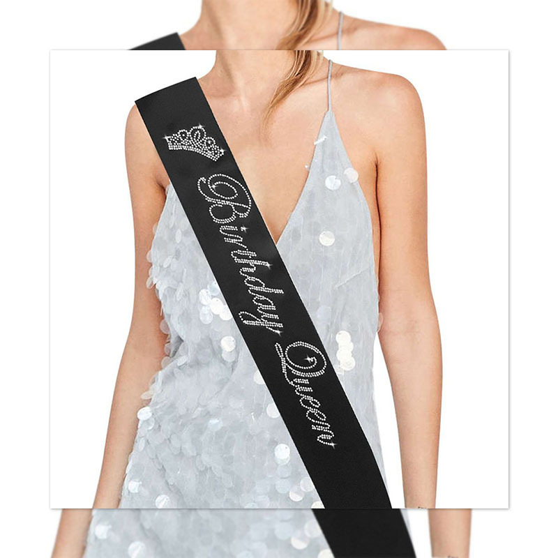 AliExpress Amazon Birthday Party Etiquette Crown Birthday Queen Black and White Pink Shoulder Strap