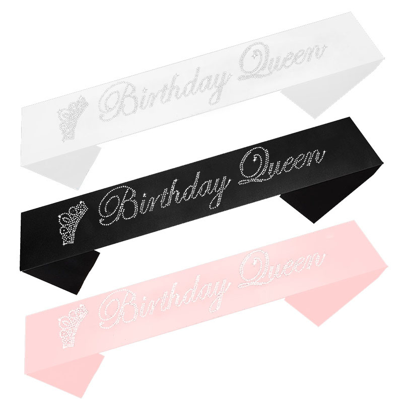 AliExpress Amazon Birthday Party Etiquette Crown Birthday Queen Black and White Pink Shoulder Strap
