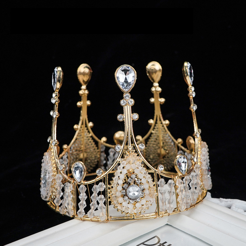 Chen Zihan Same Style European Retro Birthday Cake Baking Decoration Handmade Woven Crystal Bridal Big Crown Wedding Dress