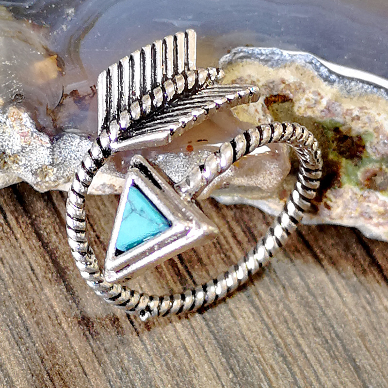 Rongyu ebay new S925 silver plated turquoise feather bow and arrow ring creative retro Thai silver ring