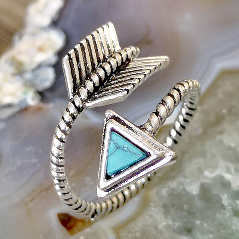 Rongyu ebay new S925 silver plated turquoise feather bow and arrow ring creative retro Thai silver ring