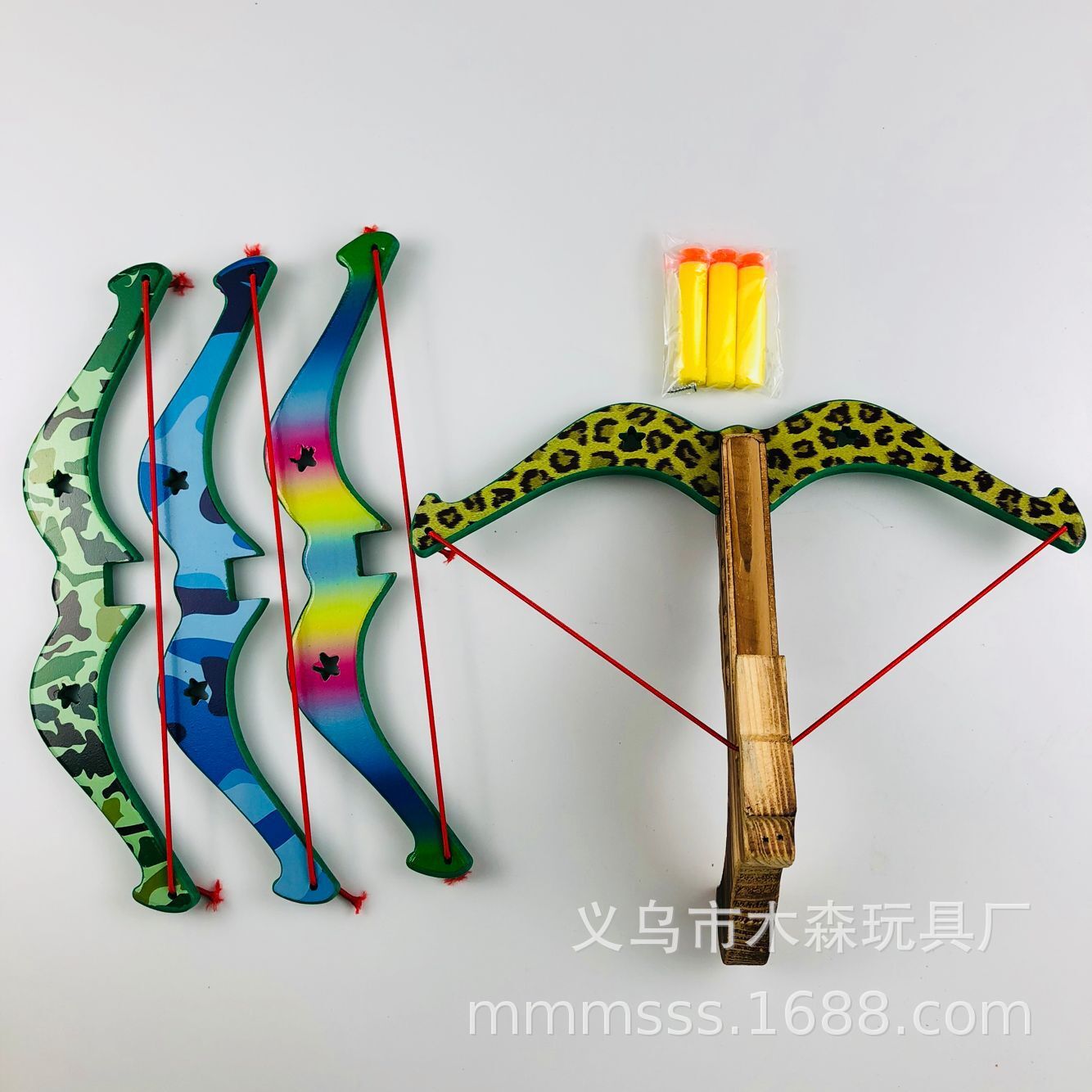 Factory Non-Destructive Sponge Soft Elastic Sucker Toy Bow Horn Crossbow Color Printing Wooden Bow and Arrow Children Outdoor Shooting