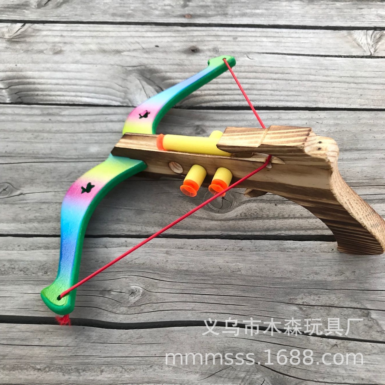 Factory Non-Destructive Sponge Soft Elastic Sucker Toy Bow Horn Crossbow Color Printing Wooden Bow and Arrow Children Outdoor Shooting