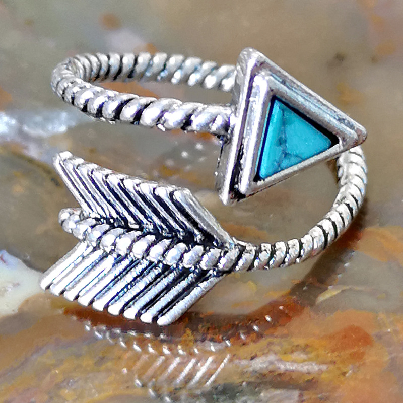 Rongyu ebay new S925 silver plated turquoise feather bow and arrow ring creative retro Thai silver ring Rongyu ebay new S925 silver plated turquoise feather bow and arrow ring creative retro Thai silver ring