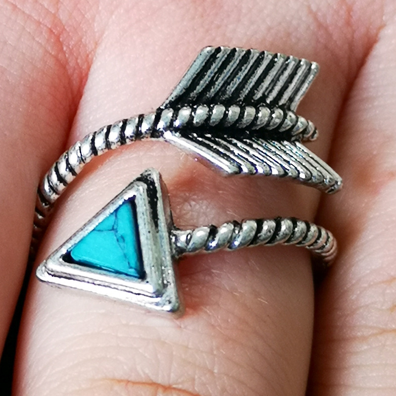 Rong Yu EBay New Style Plated S925 Silver Turquoise Feather Bow and Arrow Ring European and American Creative Retro Thai Silver Ring