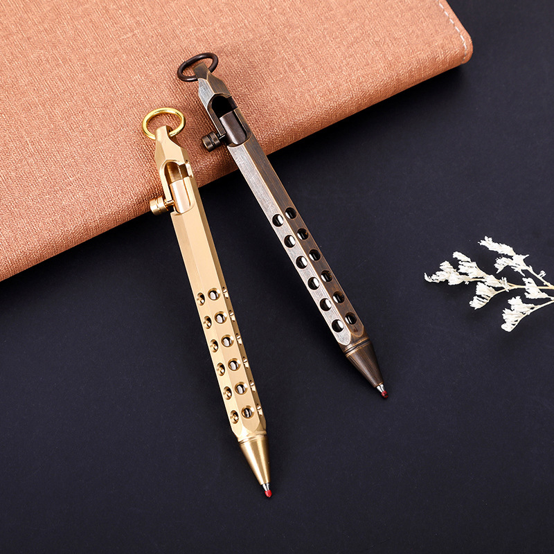 Huzhe Brass Pen Customizable Logo Retro Hexagonal Machine Gun Pen Signature Pen Roller Pen Office Stationery Gift Pen
