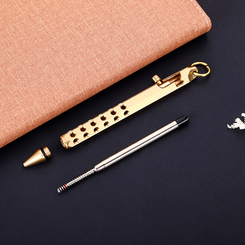 Huzhe Brass Pen Customizable Logo Retro Hexagonal Machine Gun Pen Signature Pen Roller Pen Office Stationery Gift Pen