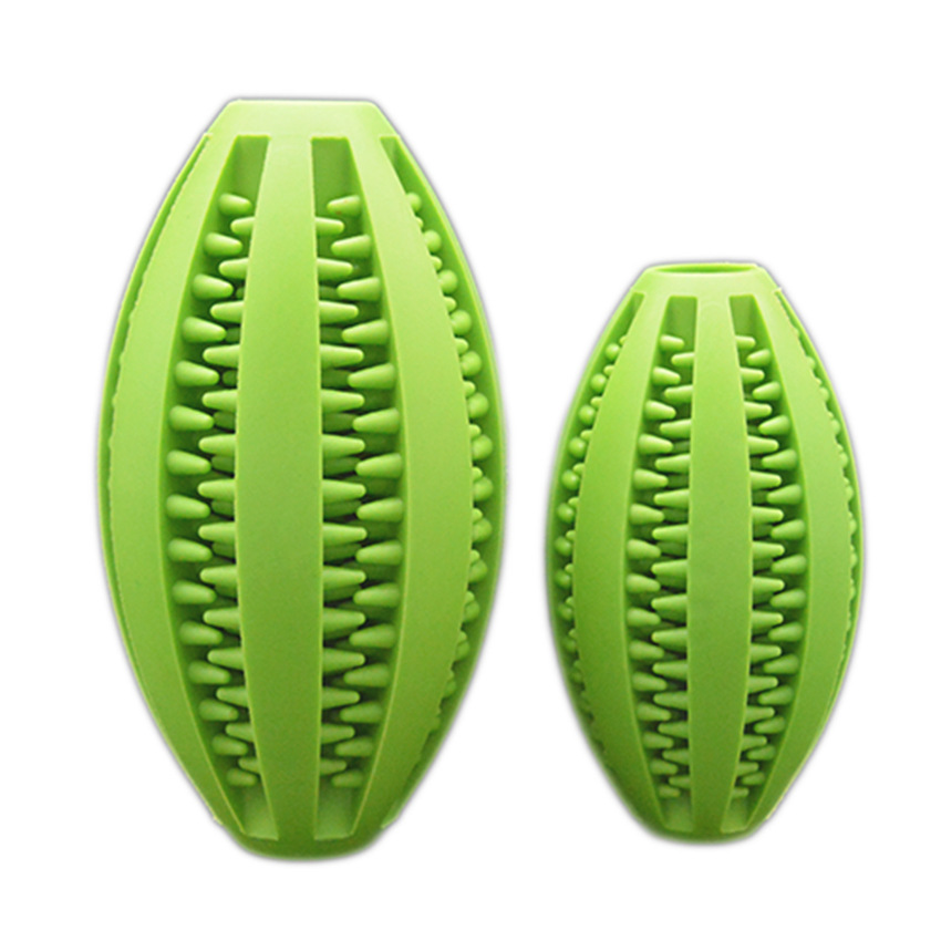 Pet Supplies Customized Molar Teeth Cleaning Food Dropping Ball Puzzle Bite Dog Toy Oval Rugby Teether Ball